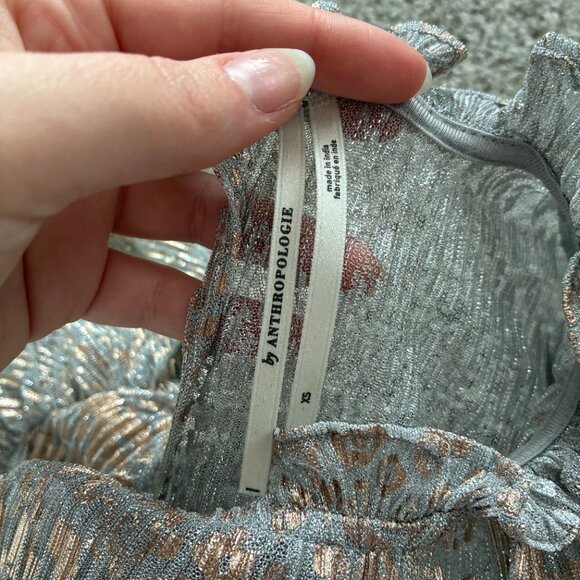 Anthropologie Silver Textured Cap Sleeve Flowy Maxi Dress - Picture 8 of 11